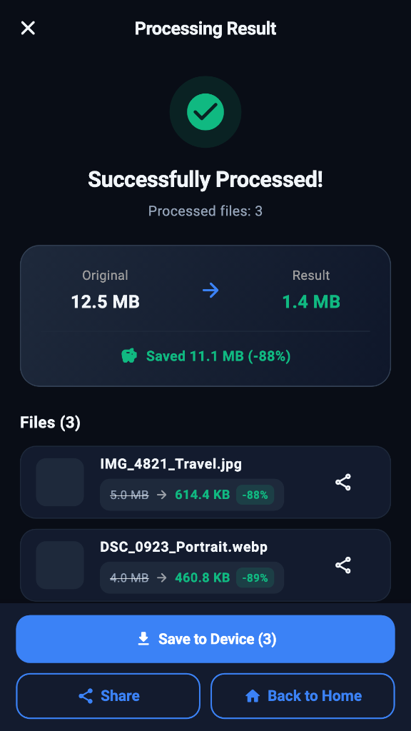 Convert & Compress Processing Result
