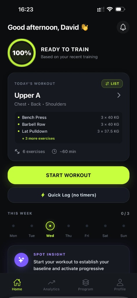 SPOT Workout Screen